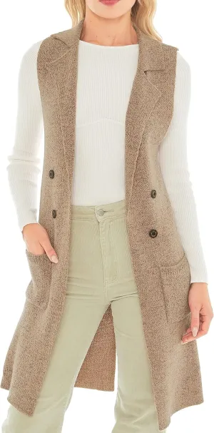Love Tree Women's Sleeveless Long Sweater Vest Open Front Knit Cardigan Waistcoat