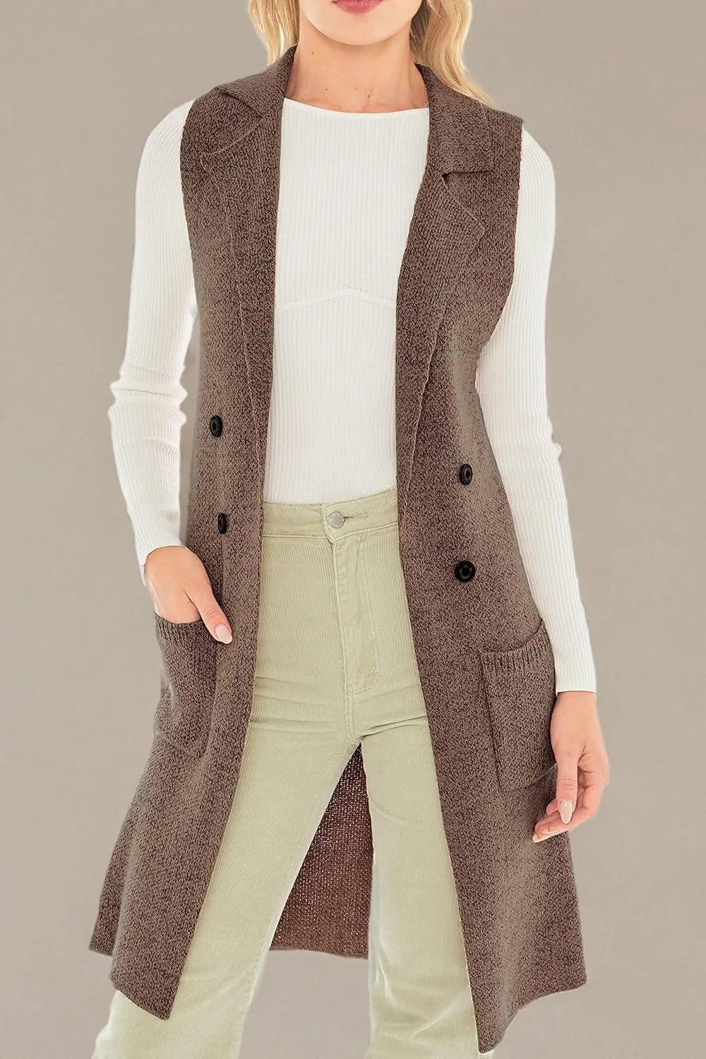 Love Tree Women's Sleeveless Long Sweater Vest Open Front Knit Cardigan Waistcoat
