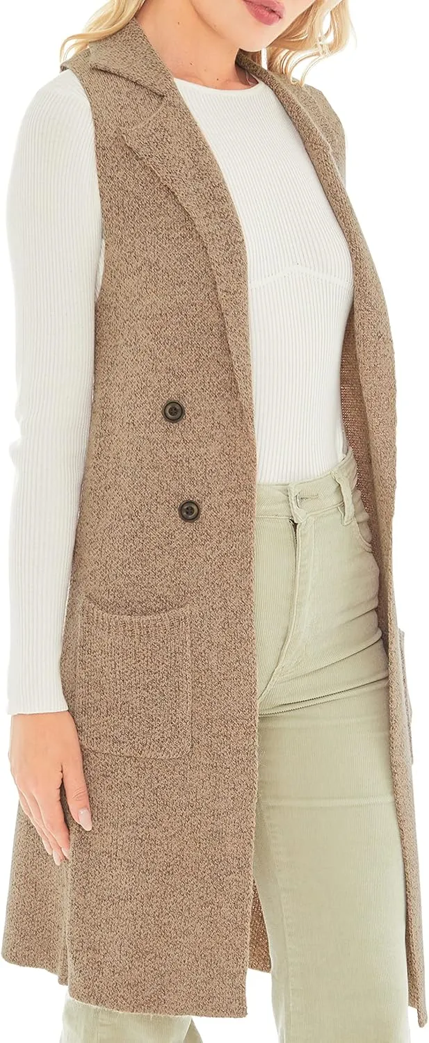 Love Tree Women's Sleeveless Long Sweater Vest Open Front Knit Cardigan Waistcoat