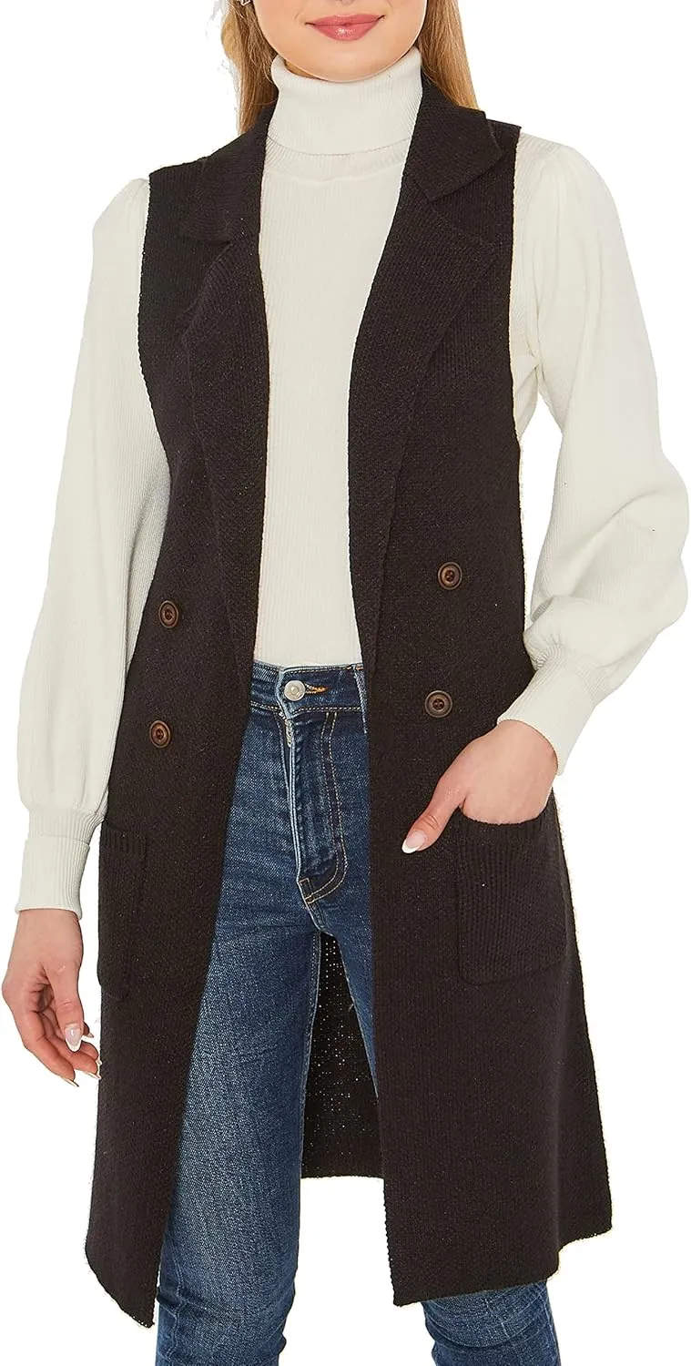 Love Tree Women's Sleeveless Long Sweater Vest Open Front Knit Cardigan Waistcoat