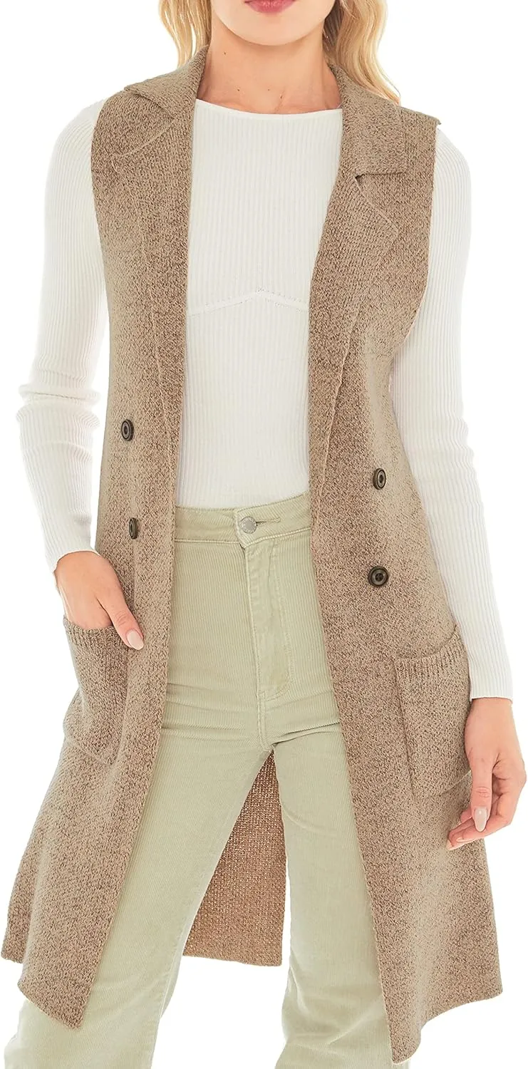 Love Tree Women's Sleeveless Long Sweater Vest Open Front Knit Cardigan Waistcoat