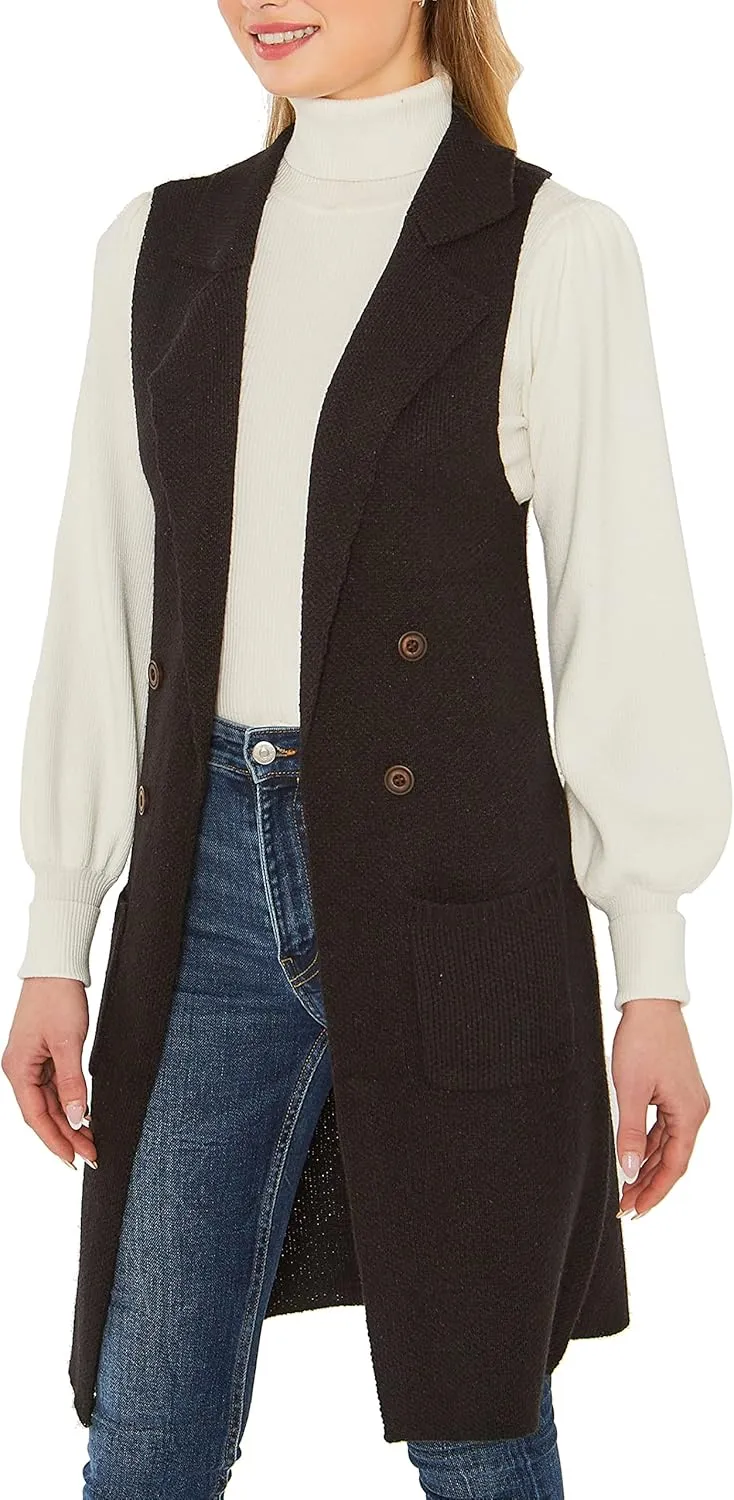 Love Tree Women's Sleeveless Long Sweater Vest Open Front Knit Cardigan Waistcoat