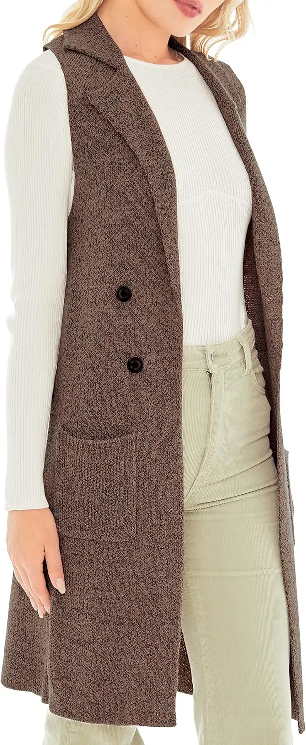 Love Tree Women's Sleeveless Long Sweater Vest Open Front Knit Cardigan Waistcoat