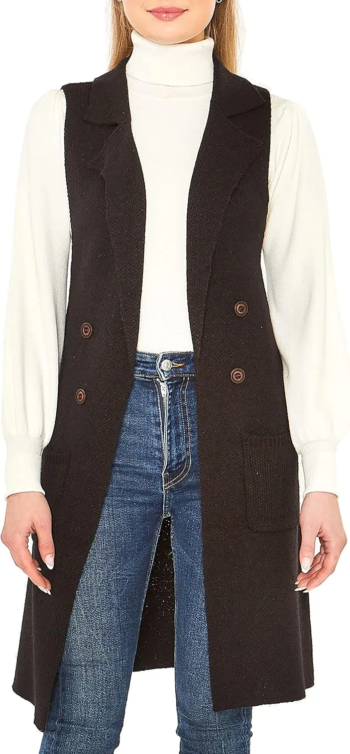 Love Tree Women's Sleeveless Long Sweater Vest Open Front Knit Cardigan Waistcoat