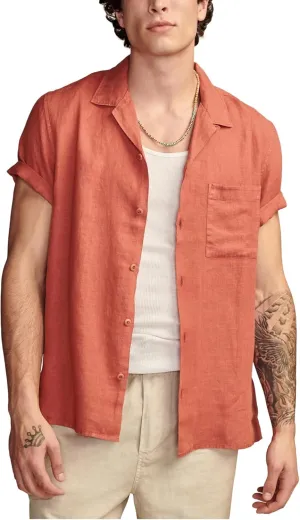 Lucky Brand Men's Linen Camp Collar Short Sleeve Shirt