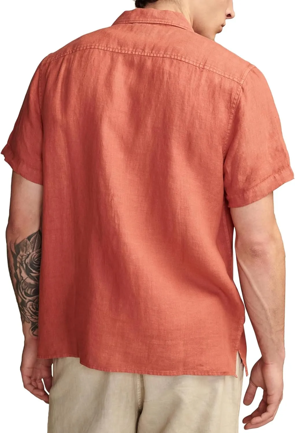 Lucky Brand Men's Linen Camp Collar Short Sleeve Shirt