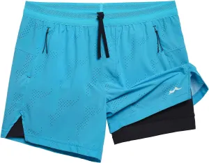 maamgic Mens 2 in 1 Running Shorts 5" Gym Workout Shorts with Zipper Pockets