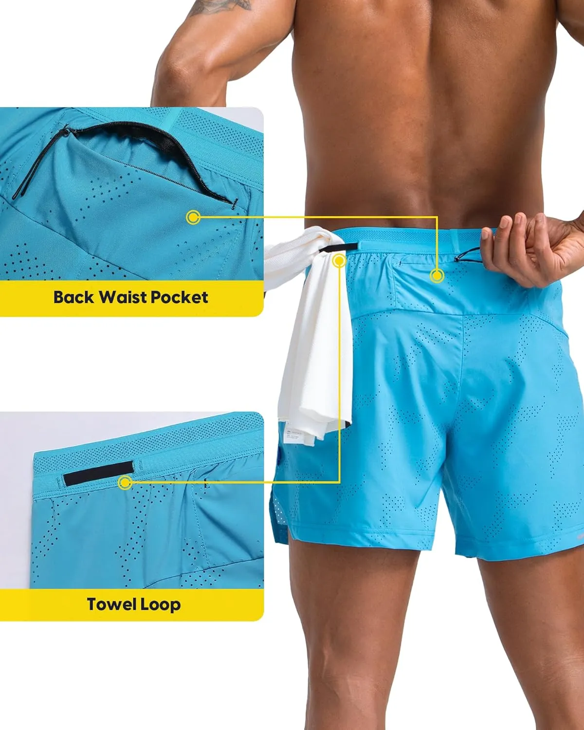 maamgic Mens 2 in 1 Running Shorts 5" Gym Workout Shorts with Zipper Pockets