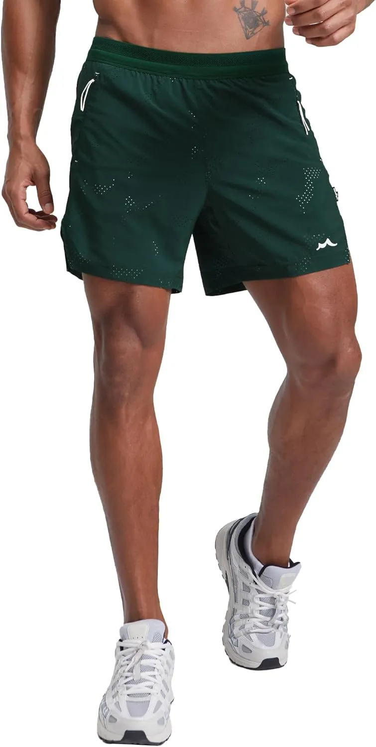 maamgic Mens 2 in 1 Running Shorts 5" Gym Workout Shorts with Zipper Pockets