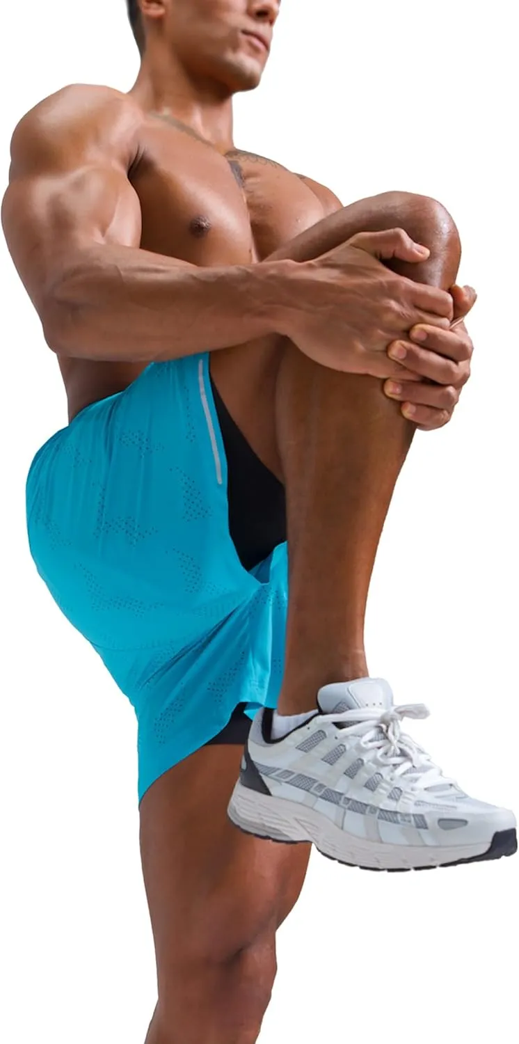 maamgic Mens 2 in 1 Running Shorts 5" Gym Workout Shorts with Zipper Pockets