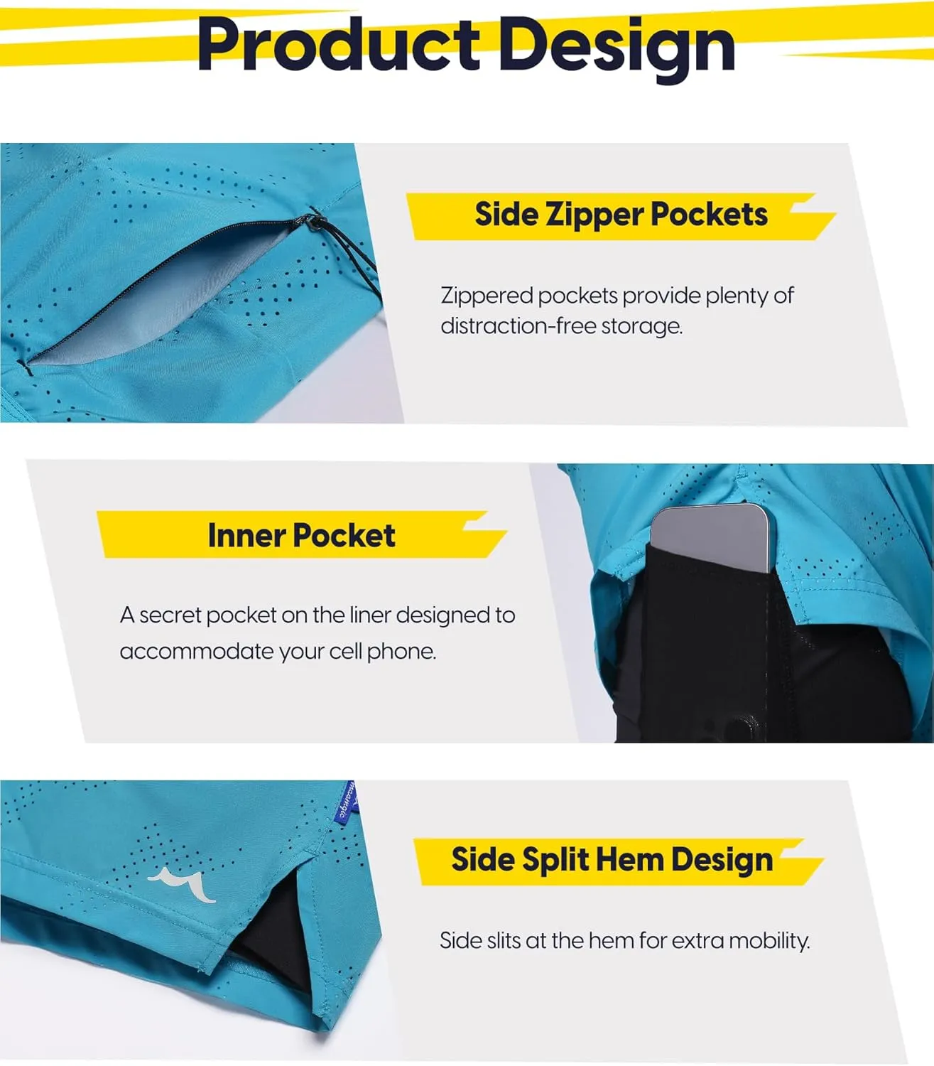 maamgic Mens 2 in 1 Running Shorts 5" Gym Workout Shorts with Zipper Pockets