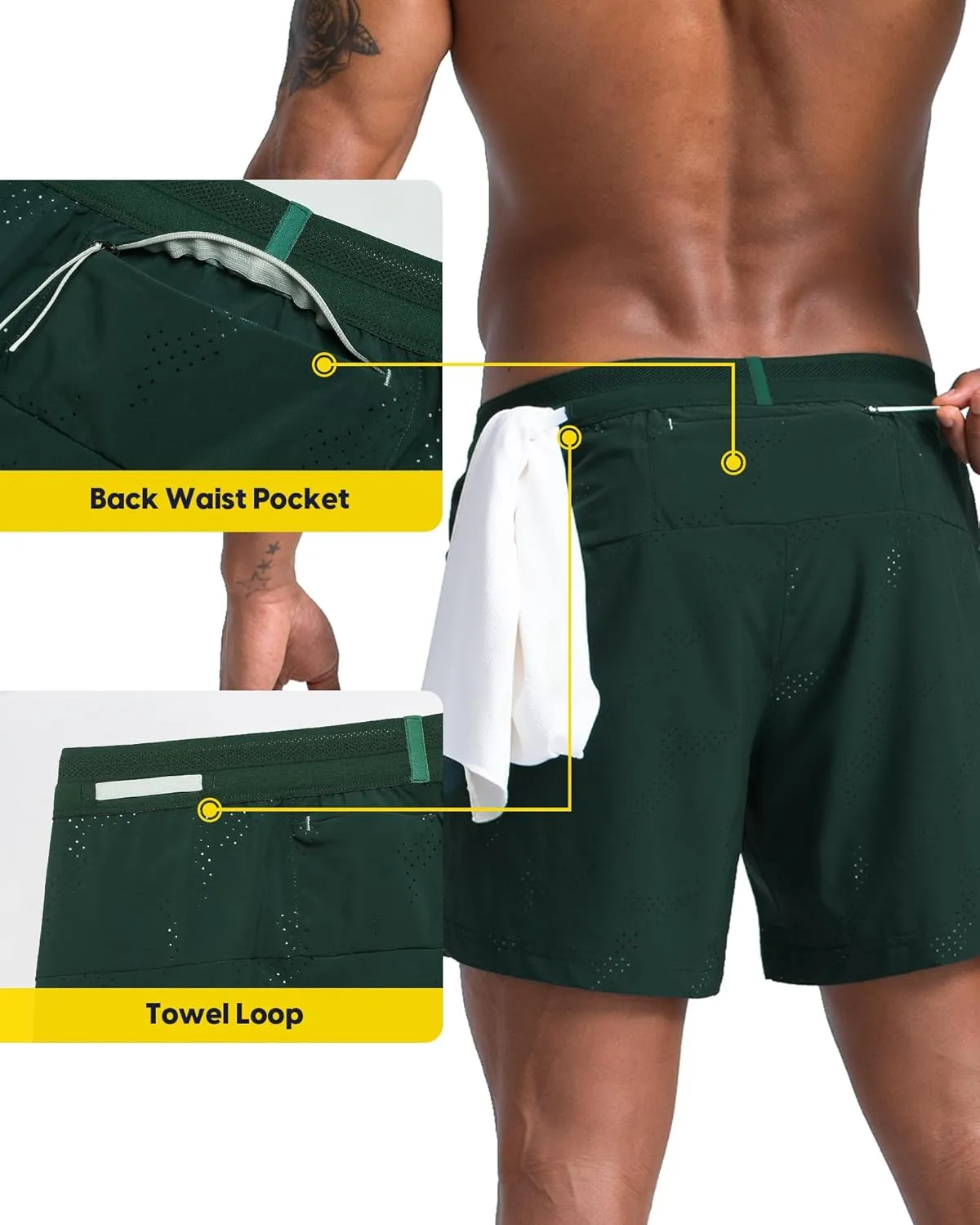 maamgic Mens 2 in 1 Running Shorts 5" Gym Workout Shorts with Zipper Pockets