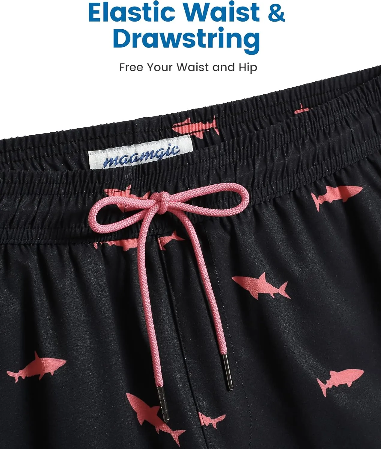 maamgic Mens Swim Trunks with Compression Liner 5" Stretch Beach Shorts Quick Dry with Zipper Pockets No-Chafing Board Shorts