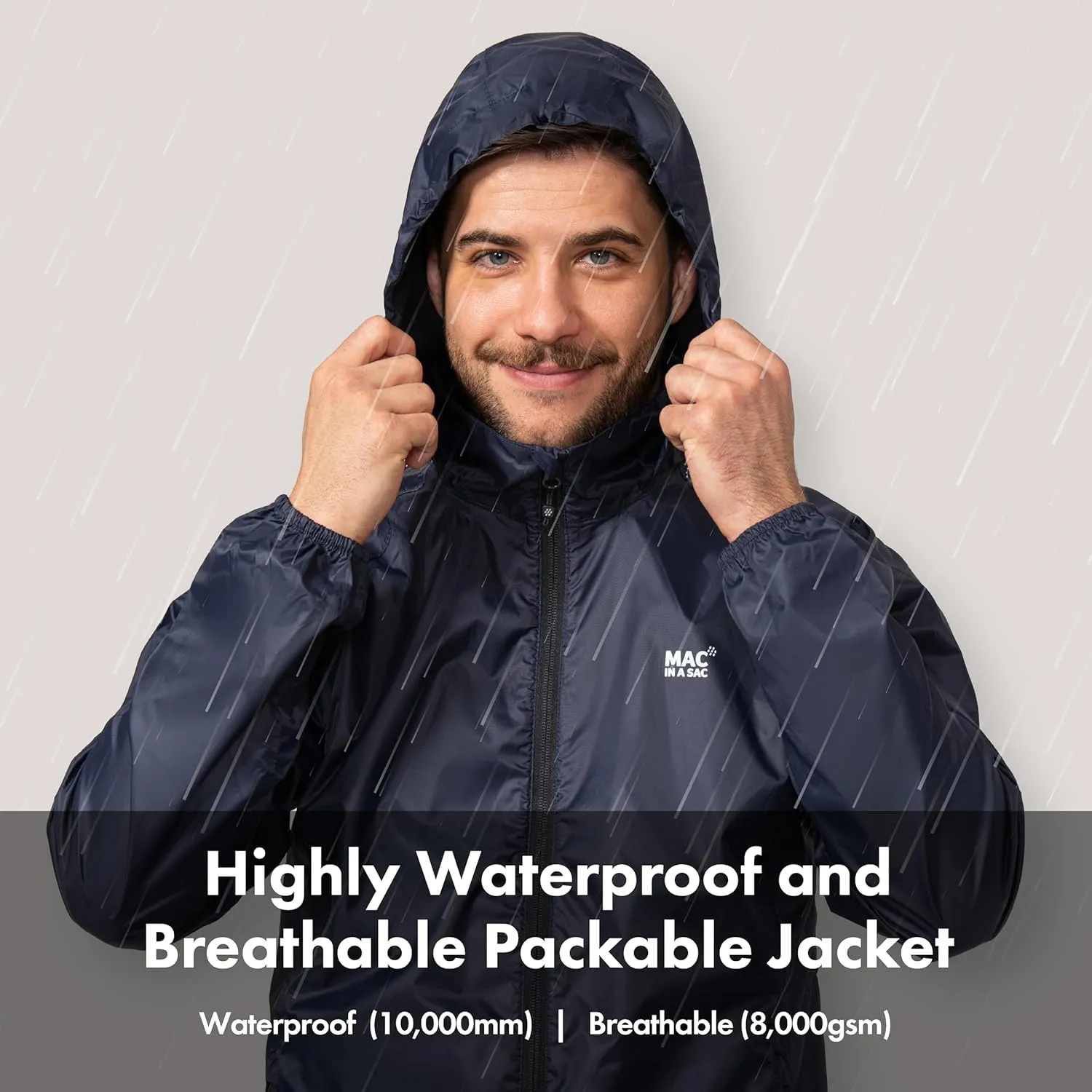Mac in a Sac Men's Packable Rain Jacket - Origin - Lightweight Waterproof and Breathable Raincoat with Hood