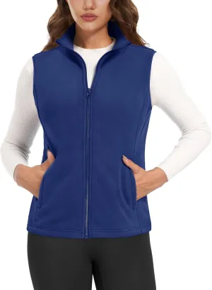 MAGCOMSEN Women's Fleece Vest Outerwear Sleeveless Lightweight Zip Jackets Warm Soft Vests with Zipper Pockets