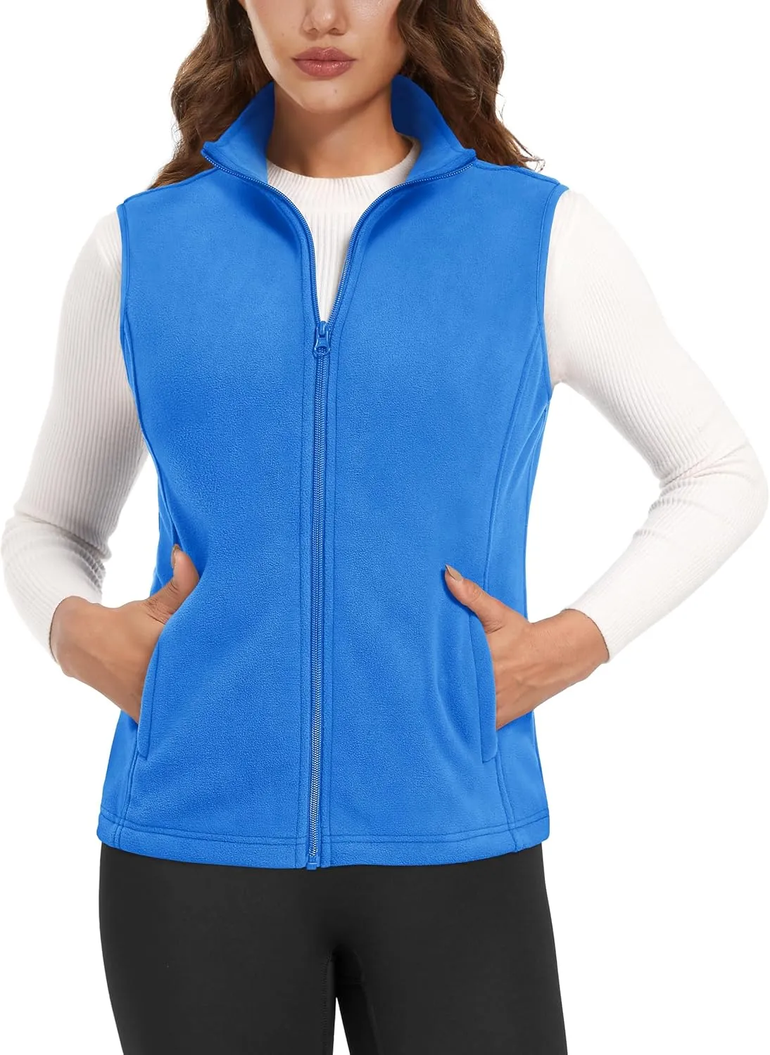 MAGCOMSEN Women's Fleece Vest Outerwear Sleeveless Lightweight Zip Jackets Warm Soft Vests with Zipper Pockets