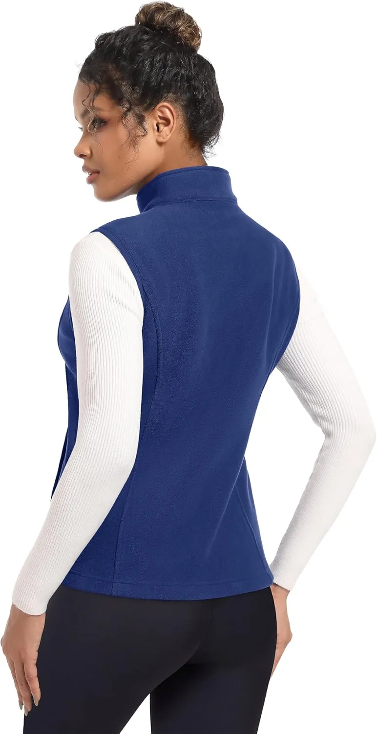 MAGCOMSEN Women's Fleece Vest Outerwear Sleeveless Lightweight Zip Jackets Warm Soft Vests with Zipper Pockets