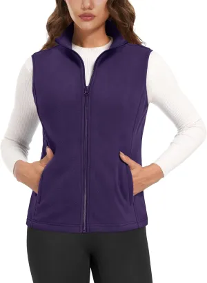 MAGCOMSEN Women's Fleece Vest Outerwear Sleeveless Lightweight Zip Jackets Warm Soft Vests with Zipper Pockets