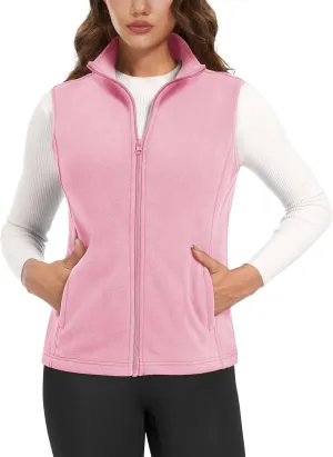 MAGCOMSEN Women's Fleece Vest Outerwear Sleeveless Lightweight Zip Jackets Warm Soft Vests with Zipper Pockets