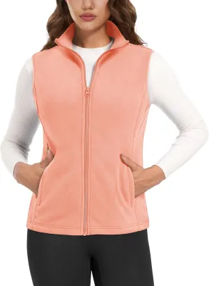 MAGCOMSEN Women's Fleece Vest Outerwear Sleeveless Lightweight Zip Jackets Warm Soft Vests with Zipper Pockets