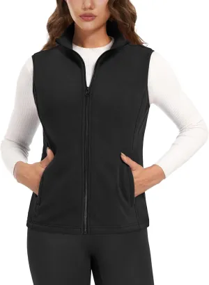 MAGCOMSEN Women's Fleece Vest Outerwear Sleeveless Lightweight Zip Jackets Warm Soft Vests with Zipper Pockets