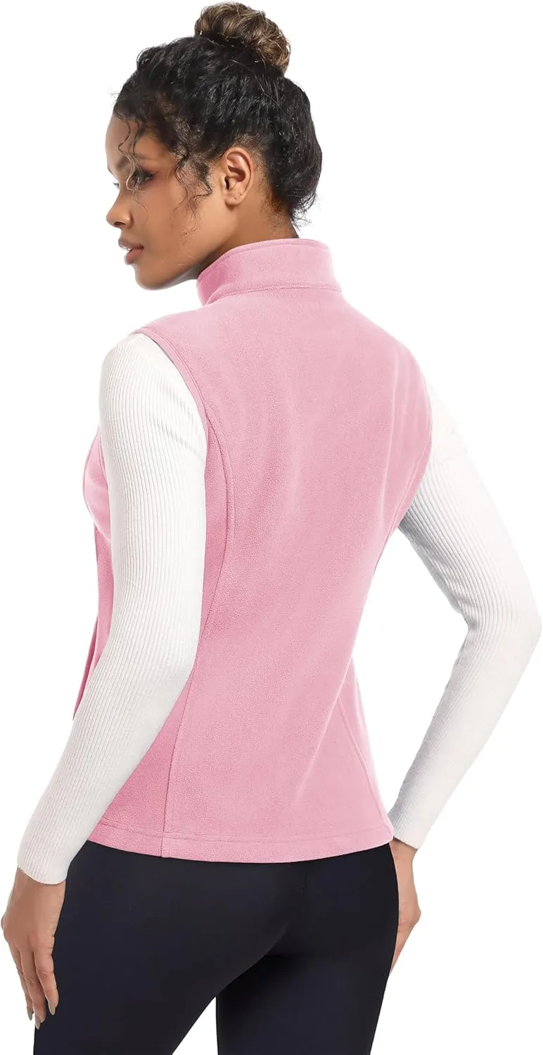 MAGCOMSEN Women's Fleece Vest Outerwear Sleeveless Lightweight Zip Jackets Warm Soft Vests with Zipper Pockets