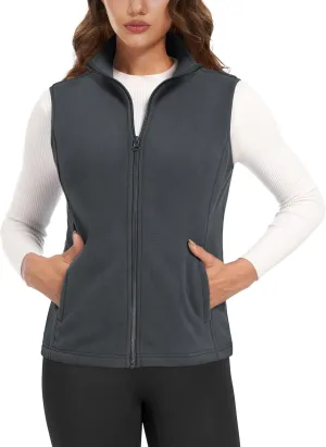 MAGCOMSEN Women's Fleece Vest Outerwear Sleeveless Lightweight Zip Jackets Warm Soft Vests with Zipper Pockets