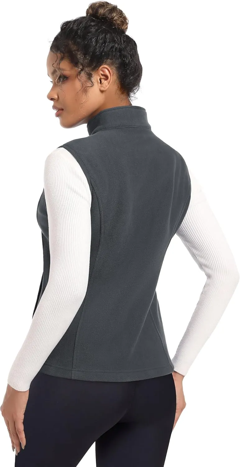 MAGCOMSEN Women's Fleece Vest Outerwear Sleeveless Lightweight Zip Jackets Warm Soft Vests with Zipper Pockets