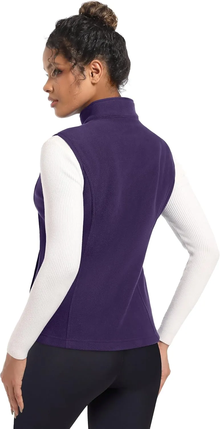 MAGCOMSEN Women's Fleece Vest Outerwear Sleeveless Lightweight Zip Jackets Warm Soft Vests with Zipper Pockets