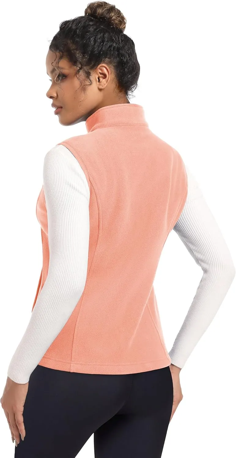 MAGCOMSEN Women's Fleece Vest Outerwear Sleeveless Lightweight Zip Jackets Warm Soft Vests with Zipper Pockets