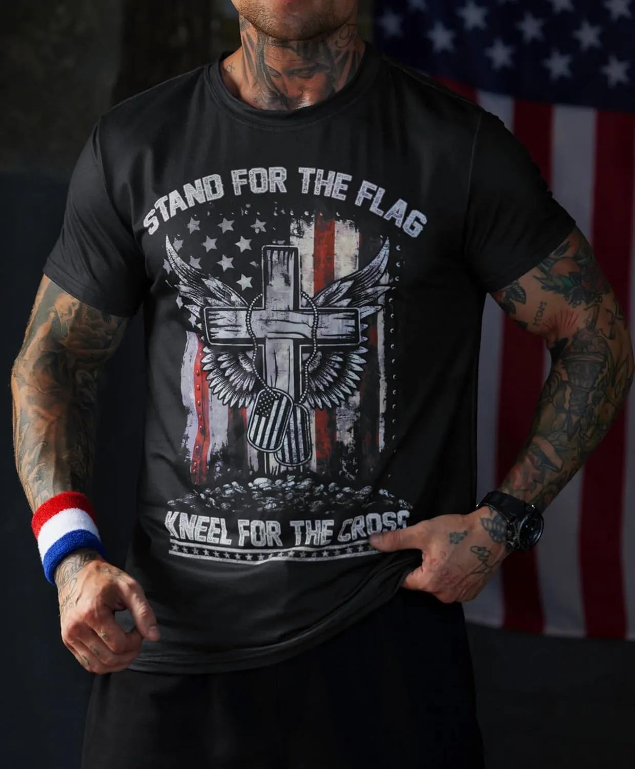 Mainfini Men's 4th of July T-Shirt American Flag 1776 Short Sleeve Tshirt (S-3XL)