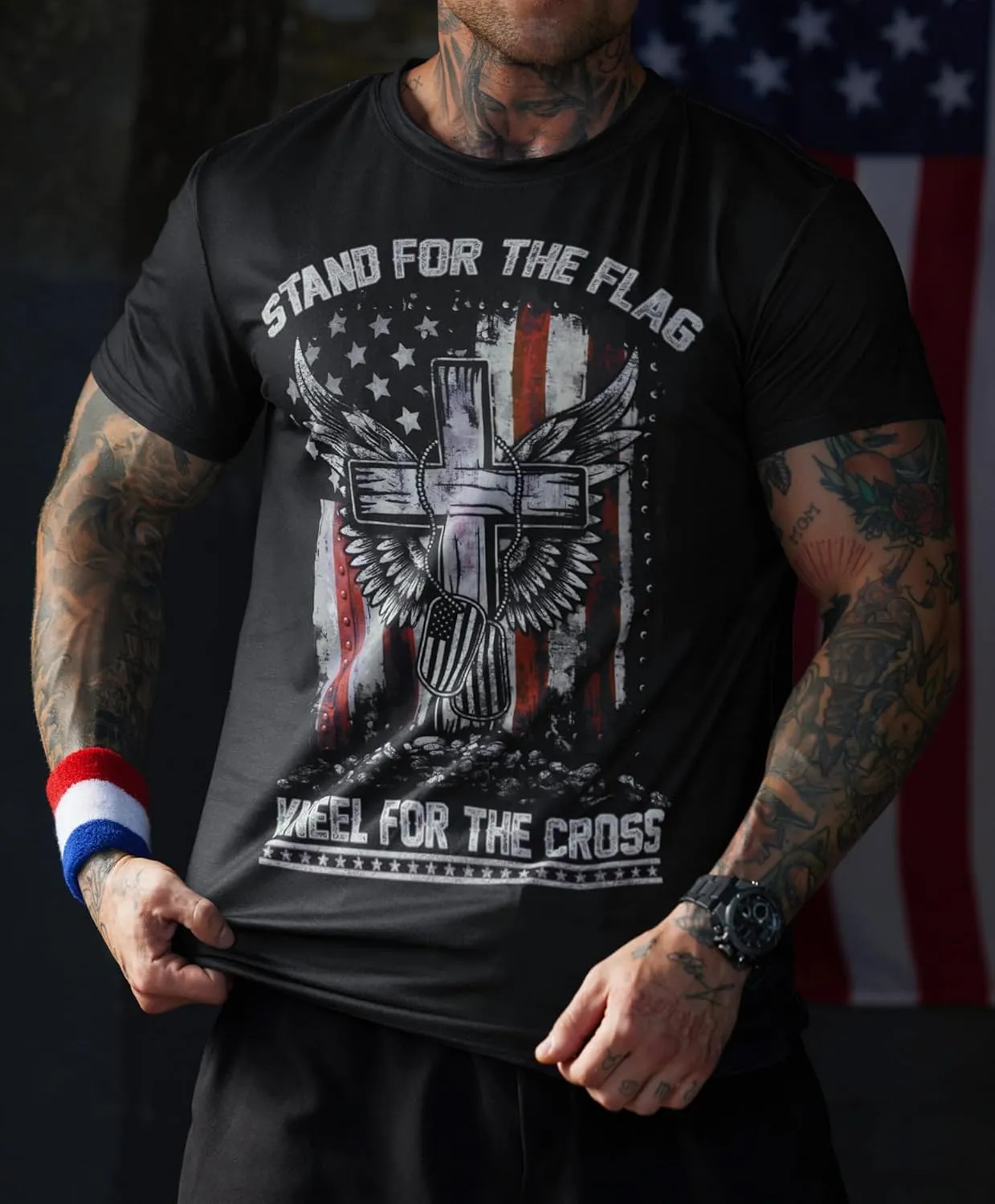 Mainfini Men's 4th of July T-Shirt American Flag 1776 Short Sleeve Tshirt (S-3XL)