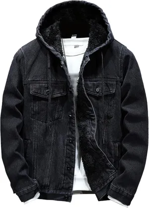 Maiyifu-GJ Hoodie Jean Jacket For Men Long Sleeve Distressed Trucker Outwear Casual Slim Fit Denim Jacket With Hood