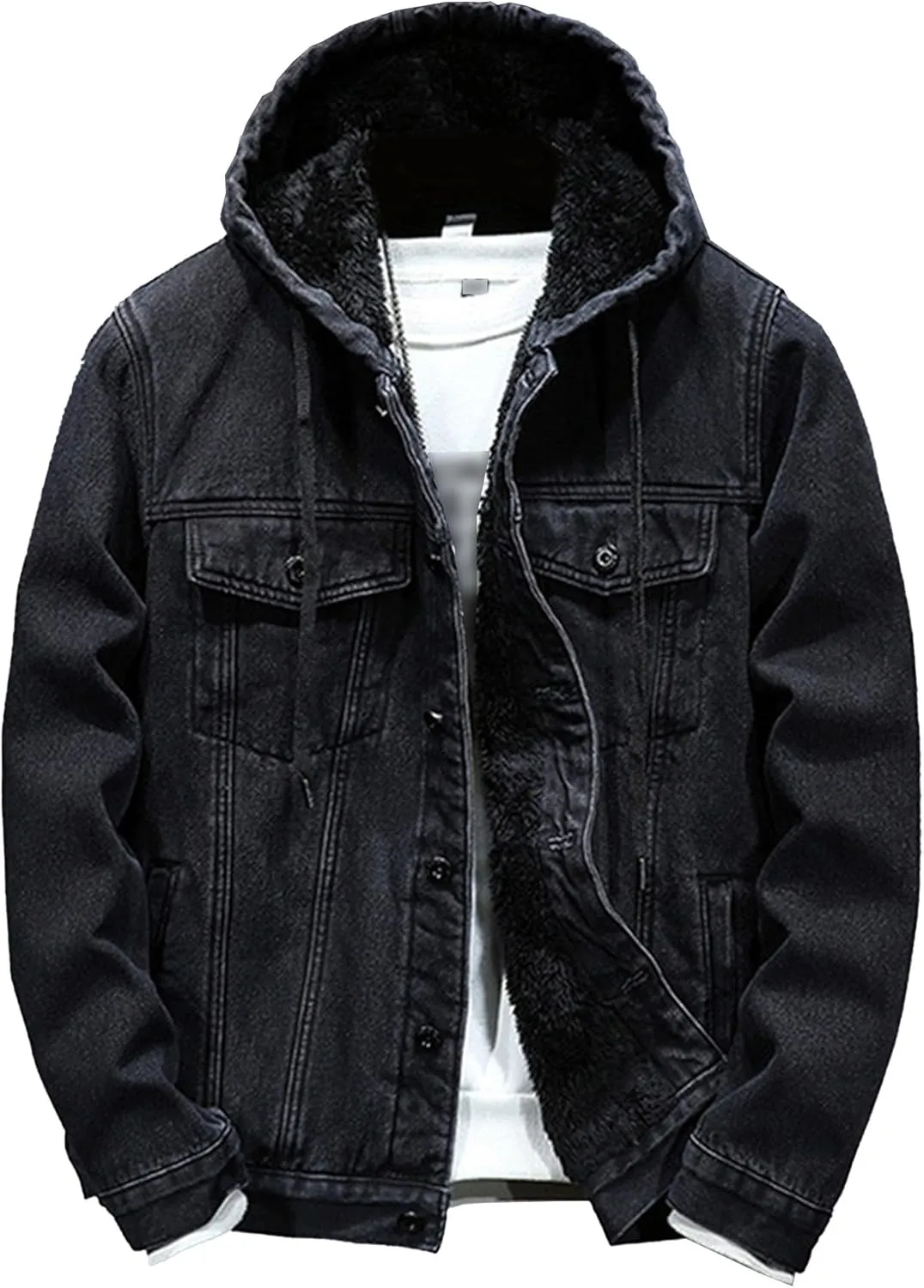 Maiyifu-GJ Hoodie Jean Jacket For Men Long Sleeve Distressed Trucker Outwear Casual Slim Fit Denim Jacket With Hood