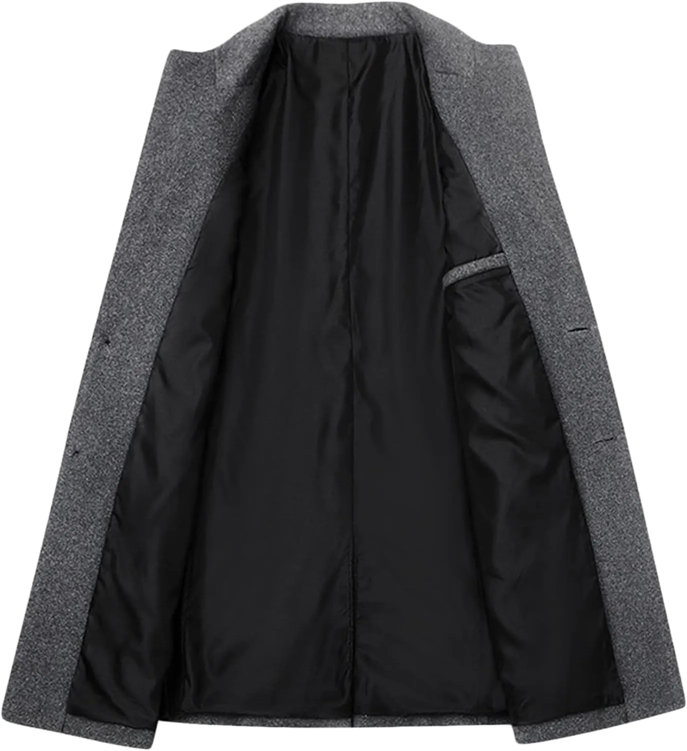 Maiyifu-GJ Men's Mid-Length Single Breasted Coat Notch Lapel Slim Top Pea Coats Winter Windproof Business Trench Overcoat