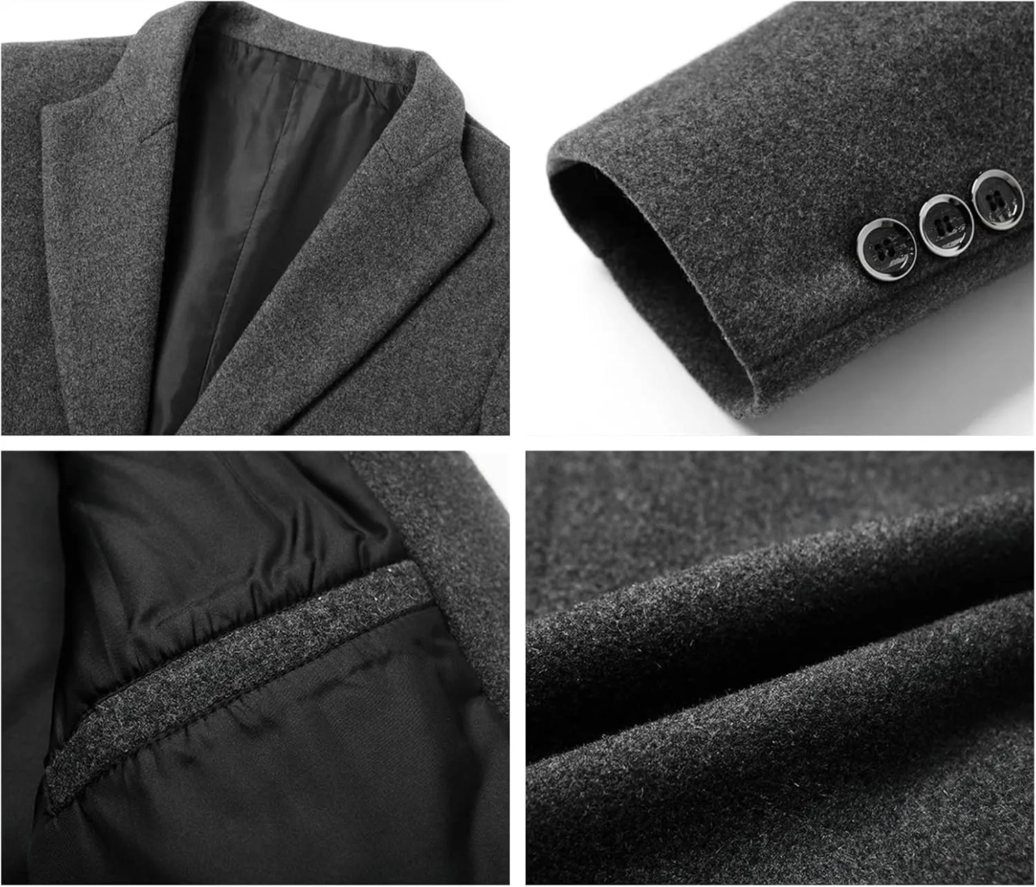Maiyifu-GJ Men's Mid-Length Single Breasted Coat Notch Lapel Slim Top Pea Coats Winter Windproof Business Trench Overcoat