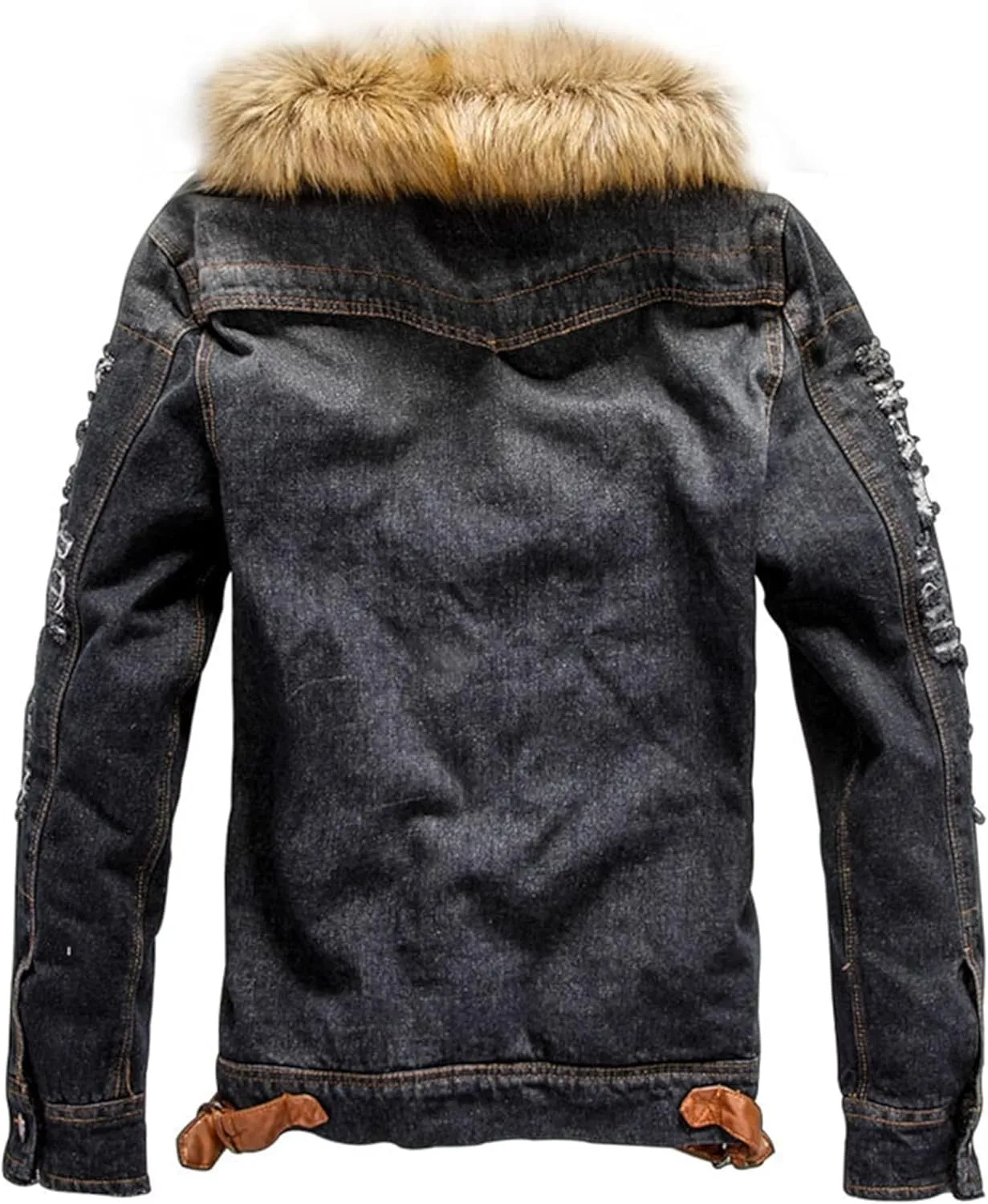 Maiyifu-GJ Men's Sherpa Lined Distressed Denim Jacket Casual Faux Fur Collar Fleece Coat Winter Jeans Trucker Jacket