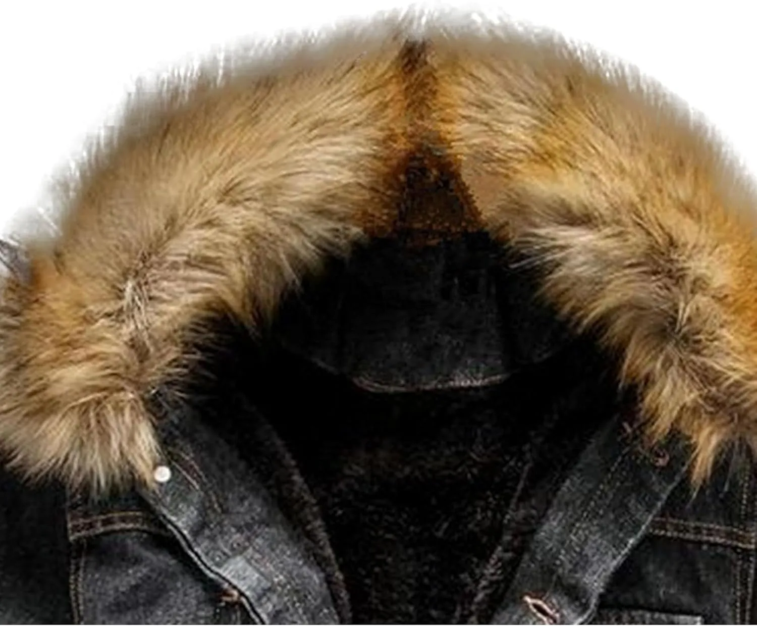 Maiyifu-GJ Men's Sherpa Lined Distressed Denim Jacket Casual Faux Fur Collar Fleece Coat Winter Jeans Trucker Jacket