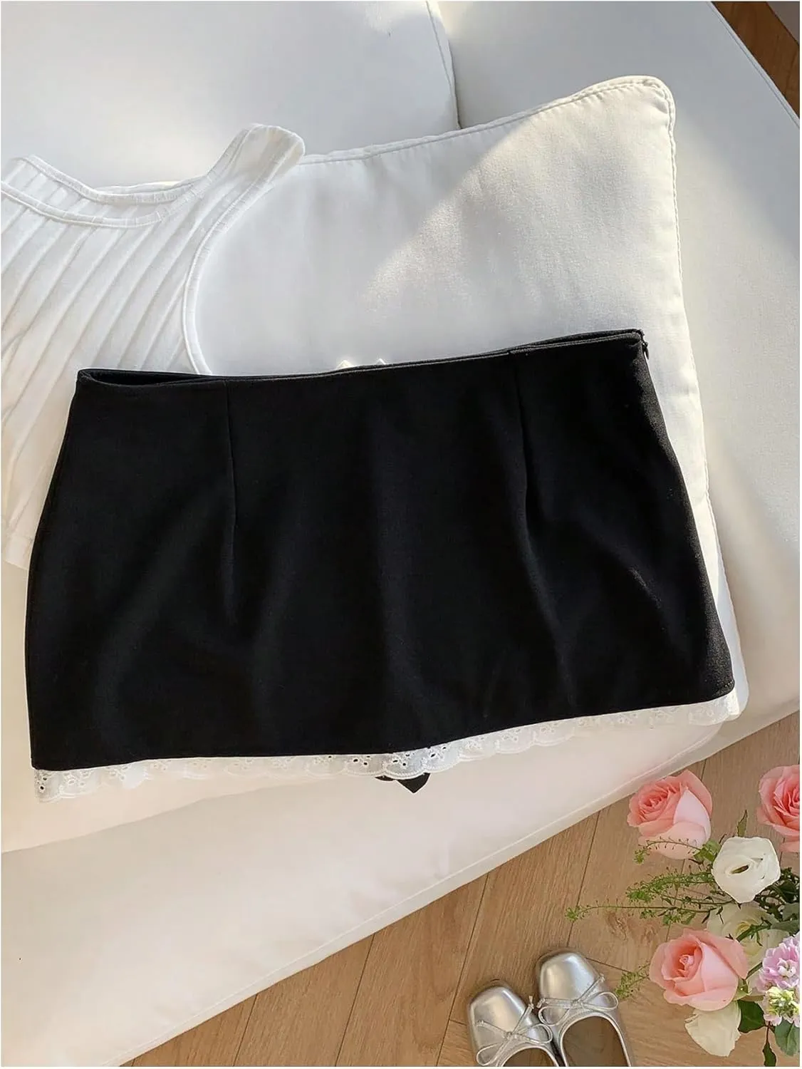 MakeMeChic Women's Bow Skirt Eyelet Embroidery Bodycon Y2k Mini Skirts Skorts