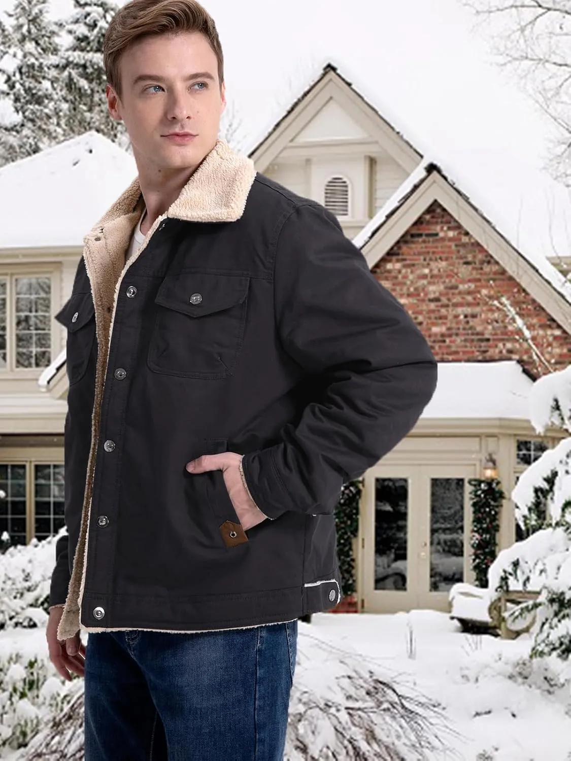MANSDOUR Men's Winter Cargo Jacket Warm Cotton Fleece lined Sherpa Jackets Military Trucker Work Coat
