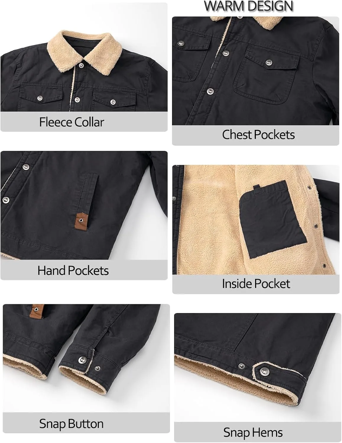 MANSDOUR Men's Winter Cargo Jacket Warm Cotton Fleece lined Sherpa Jackets Military Trucker Work Coat
