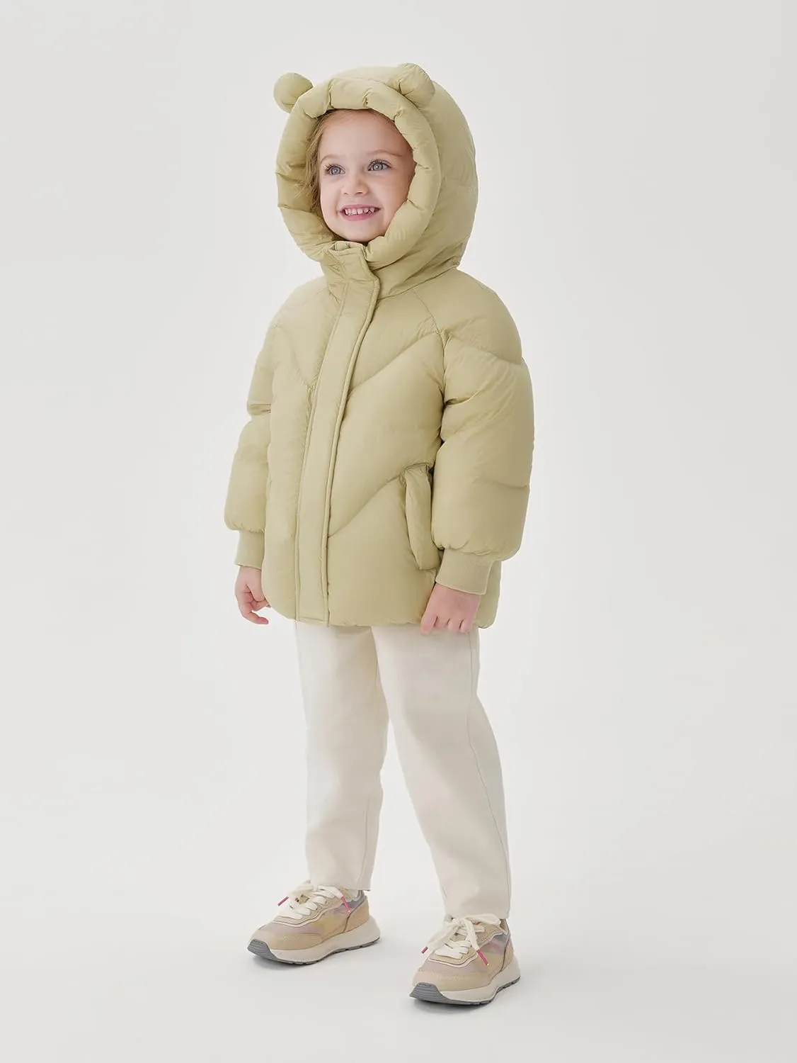 marc & janie Baby Girls French Ultralight Bear Ears Hooded Down Jacket Long Sleeve Zipper Coat Warm Soft Outerwear 241199