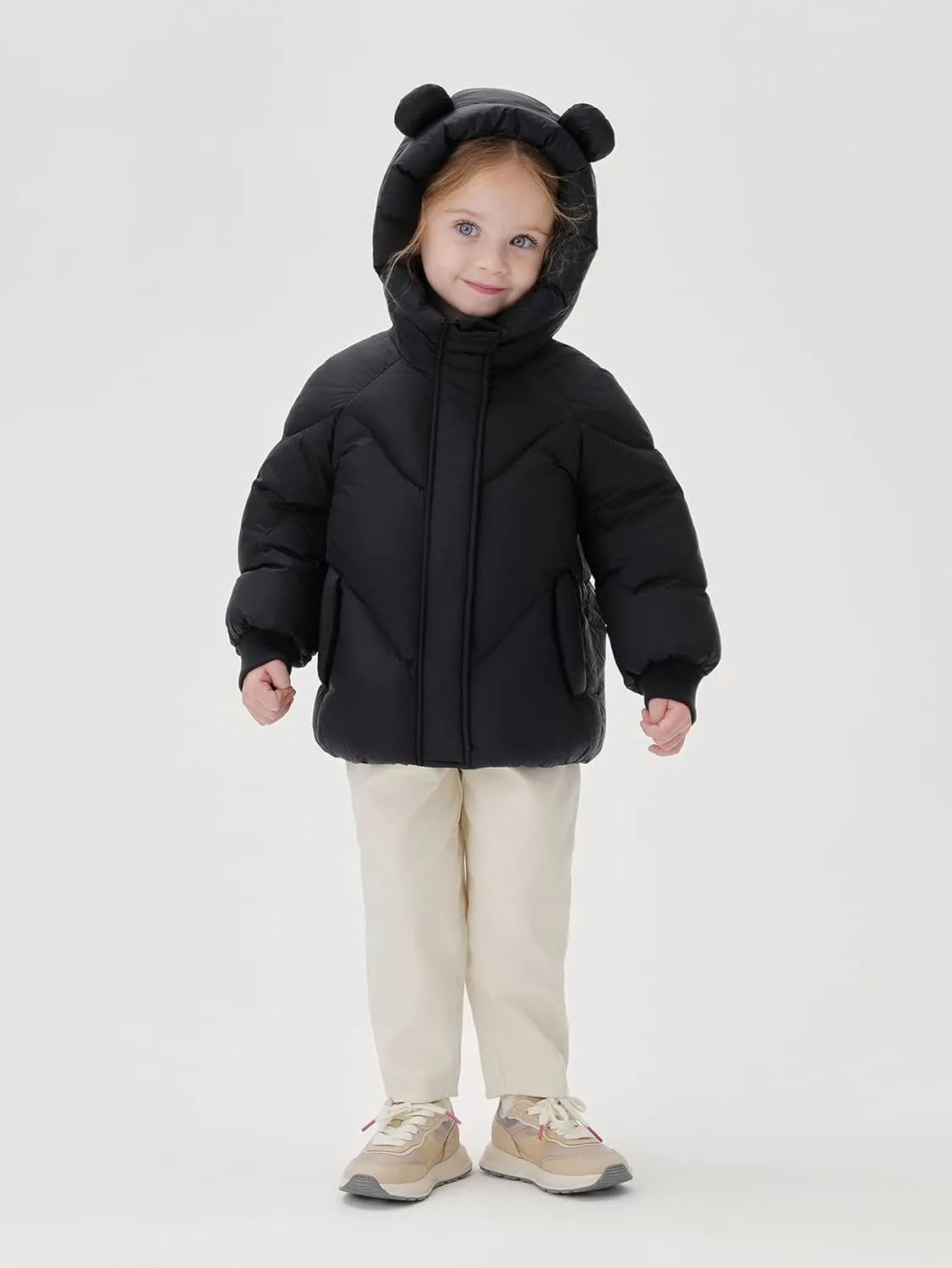 marc & janie Baby Girls French Ultralight Bear Ears Hooded Down Jacket Long Sleeve Zipper Coat Warm Soft Outerwear 241199