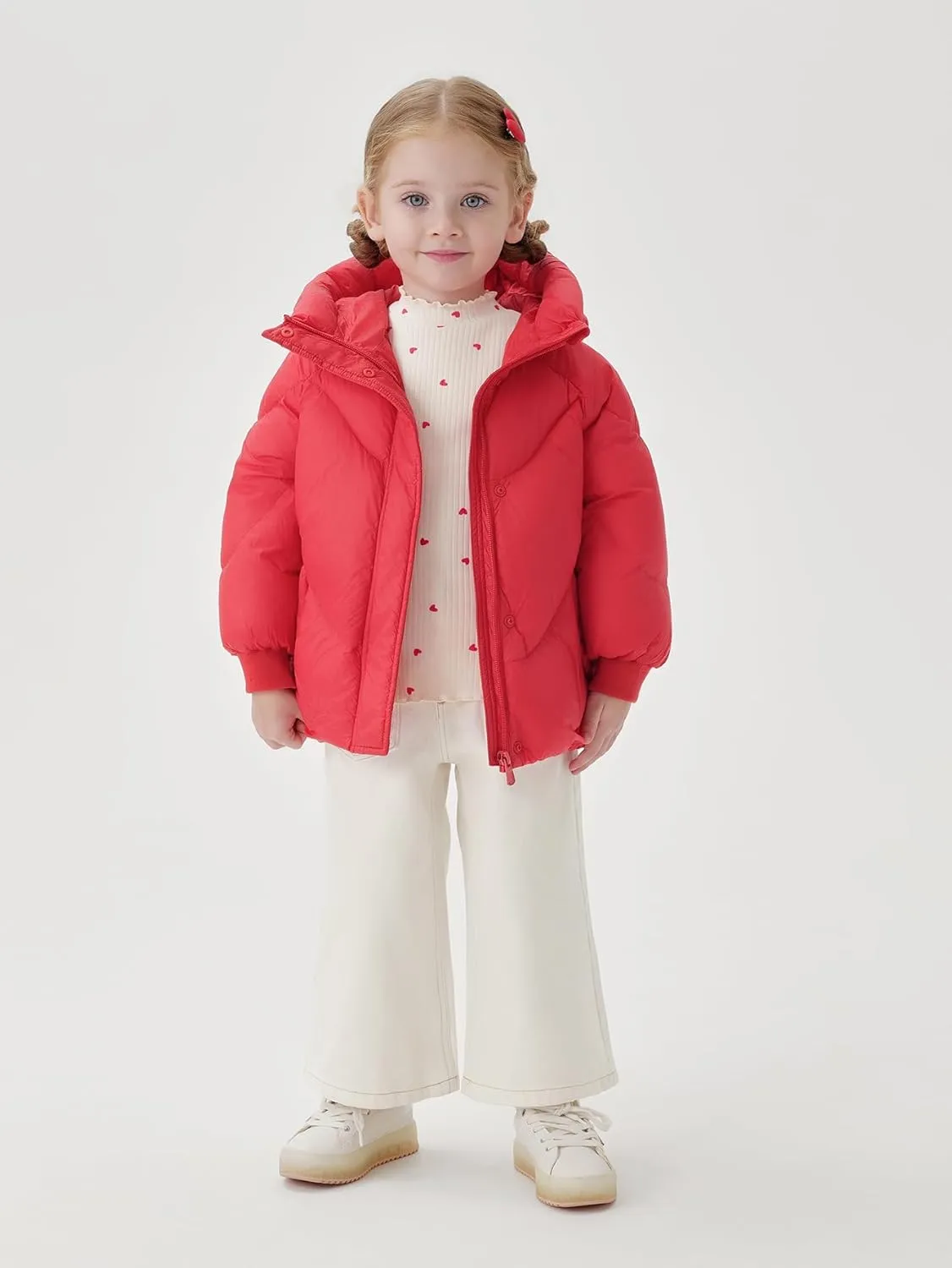 marc & janie Baby Girls French Ultralight Bear Ears Hooded Down Jacket Long Sleeve Zipper Coat Warm Soft Outerwear 241199