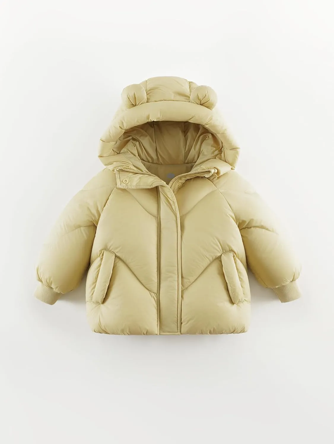 marc & janie Baby Girls French Ultralight Bear Ears Hooded Down Jacket Long Sleeve Zipper Coat Warm Soft Outerwear 241199