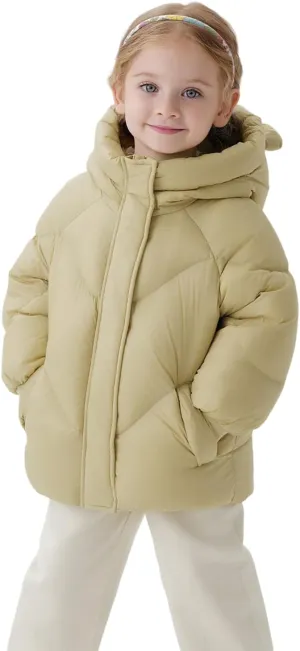 marc & janie Baby Girls French Ultralight Bear Ears Hooded Down Jacket Long Sleeve Zipper Coat Warm Soft Outerwear 241199