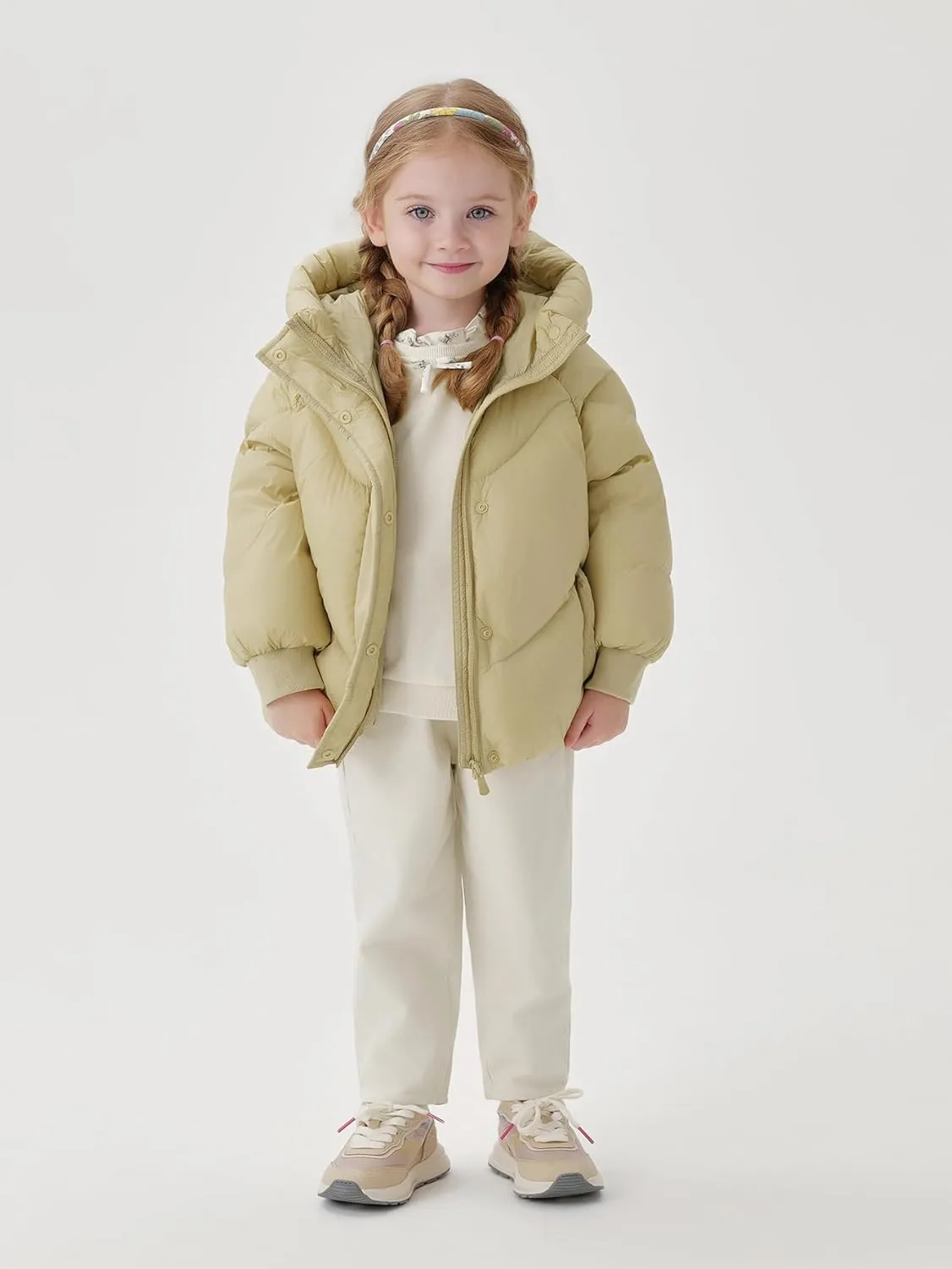 marc & janie Baby Girls French Ultralight Bear Ears Hooded Down Jacket Long Sleeve Zipper Coat Warm Soft Outerwear 241199