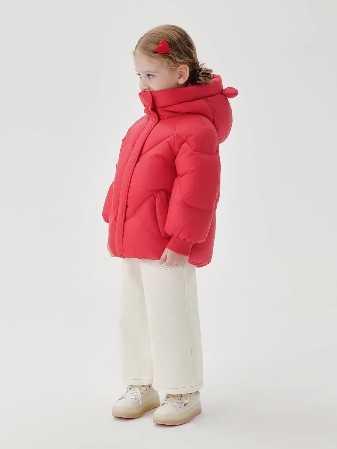 marc & janie Baby Girls French Ultralight Bear Ears Hooded Down Jacket Long Sleeve Zipper Coat Warm Soft Outerwear 241199