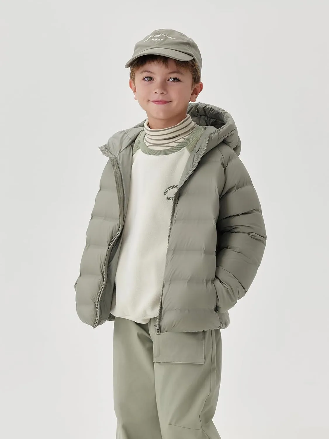 marc & janie Boys Girls Outdoor Hooded Ultralight Down Jacket Long Sleeve Zip Coat Warm Soft Outerwear 241570