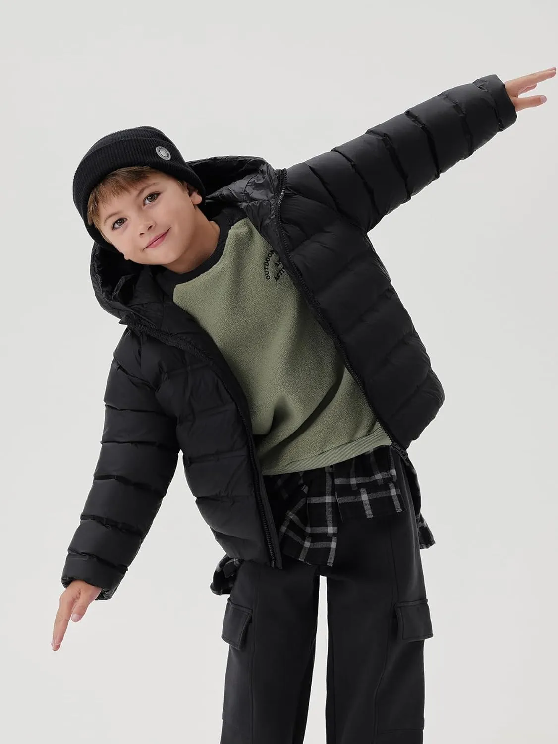 marc & janie Boys Girls Outdoor Hooded Ultralight Down Jacket Long Sleeve Zip Coat Warm Soft Outerwear 241570